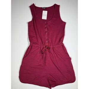 PRETTYGARDEN Women Summer Casual Shorts Jumpsuit‎ Plain Scoop Neck Button Down M